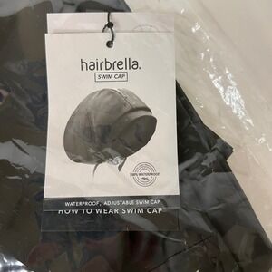 Hairbrella Swim Cap Waterproof Adjustable Black Satin Lined NIP
